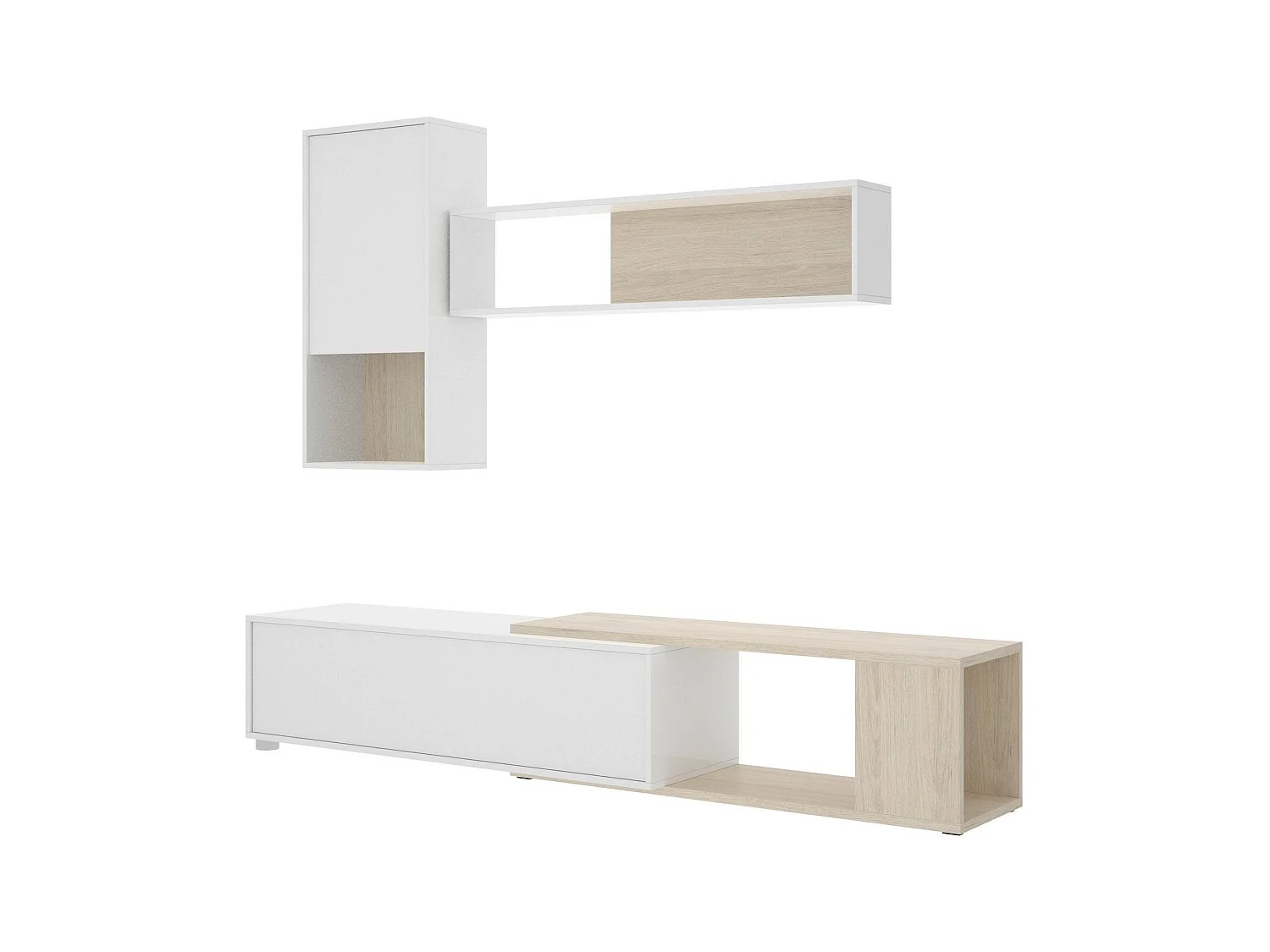 Dmora Wandmeubel Legnone 41x230x180h cm Wit Glans Modulair 4 Planken, 2 Deuren