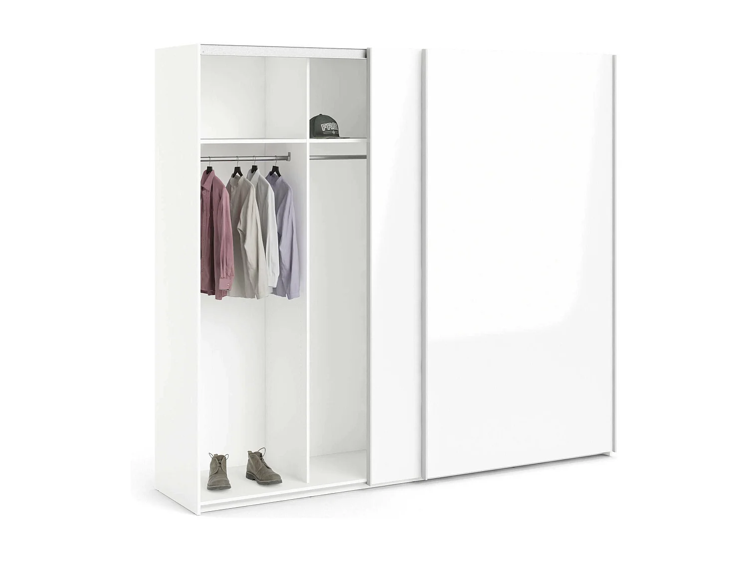 Kleiderschrank 2 Türen Badesse, Schlafzimmermöbel, Schrank, Garderobe, 243x61 h220 cm, Glänzendes WeiÃŸ
