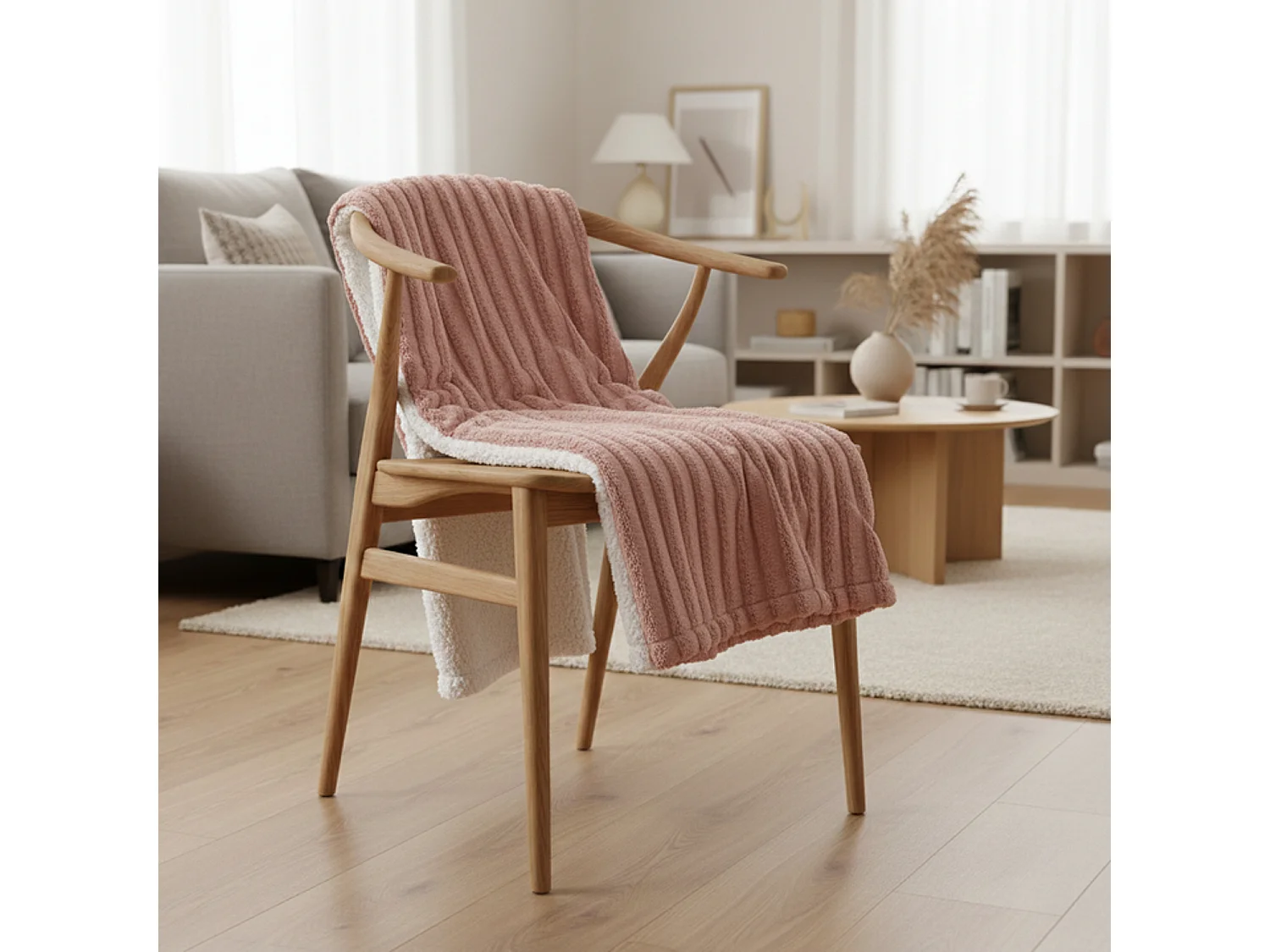 Manta plaid bitono rosa y blanco 180x220cm BERGIL - SACASA