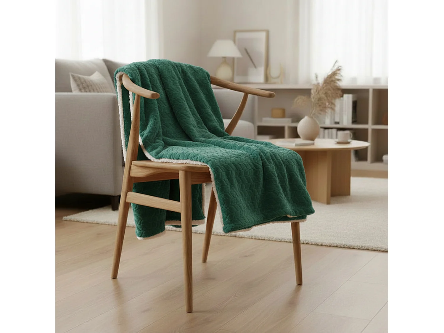 Manta verde oscuro y blanco relieve espiga 180x220cm SHERVALD - SACASA