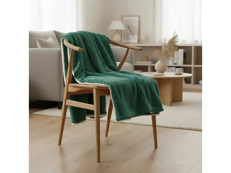 Manta verde oscuro y blanco relieve espiga 180x220cm SHERVALD - SACASA