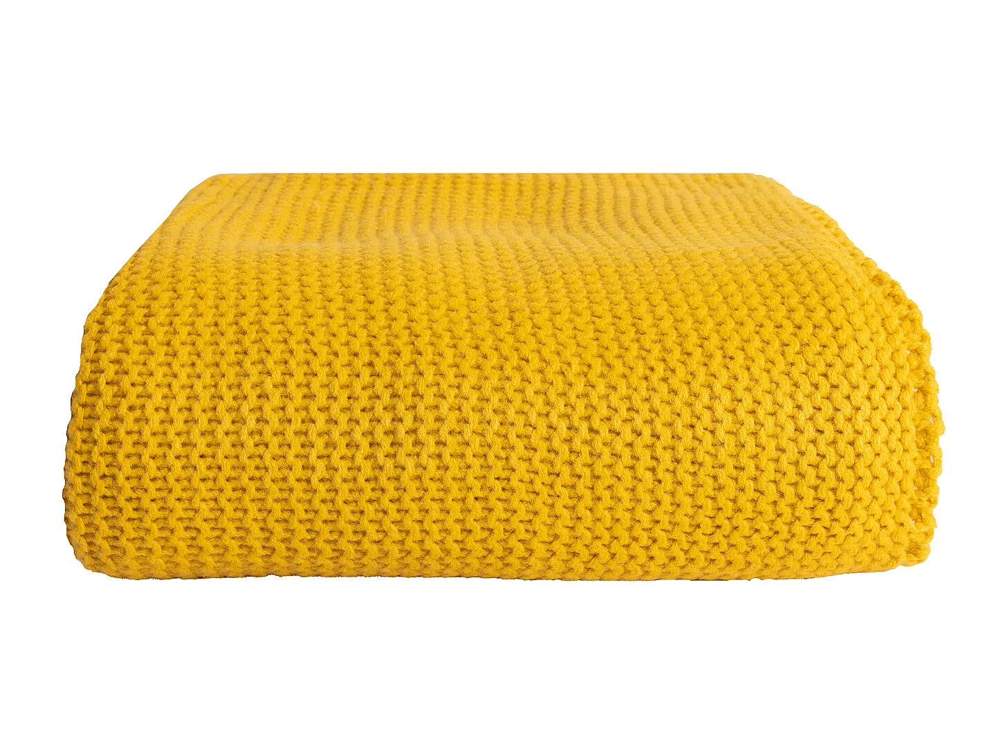 Manta plaid amarilla relieve con borlas 130x170cm TRICOT - SACASA