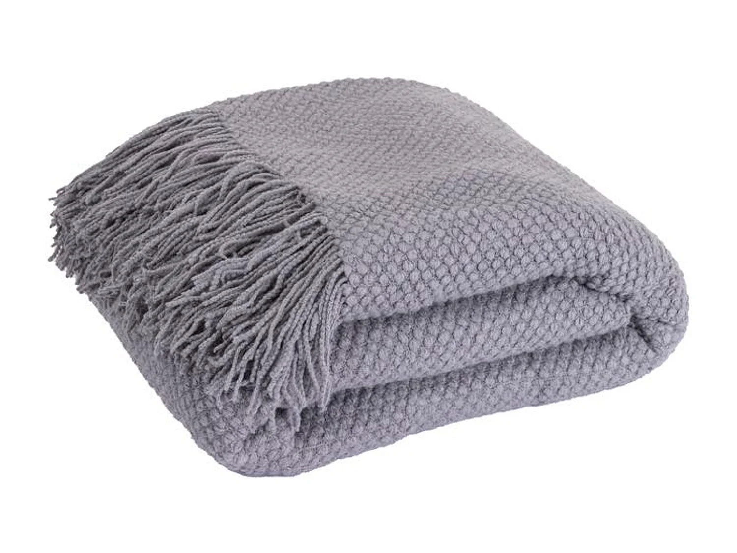 Manta plaid gris claro texturizado y con flecos 180x220cm DENARLA - SACASA