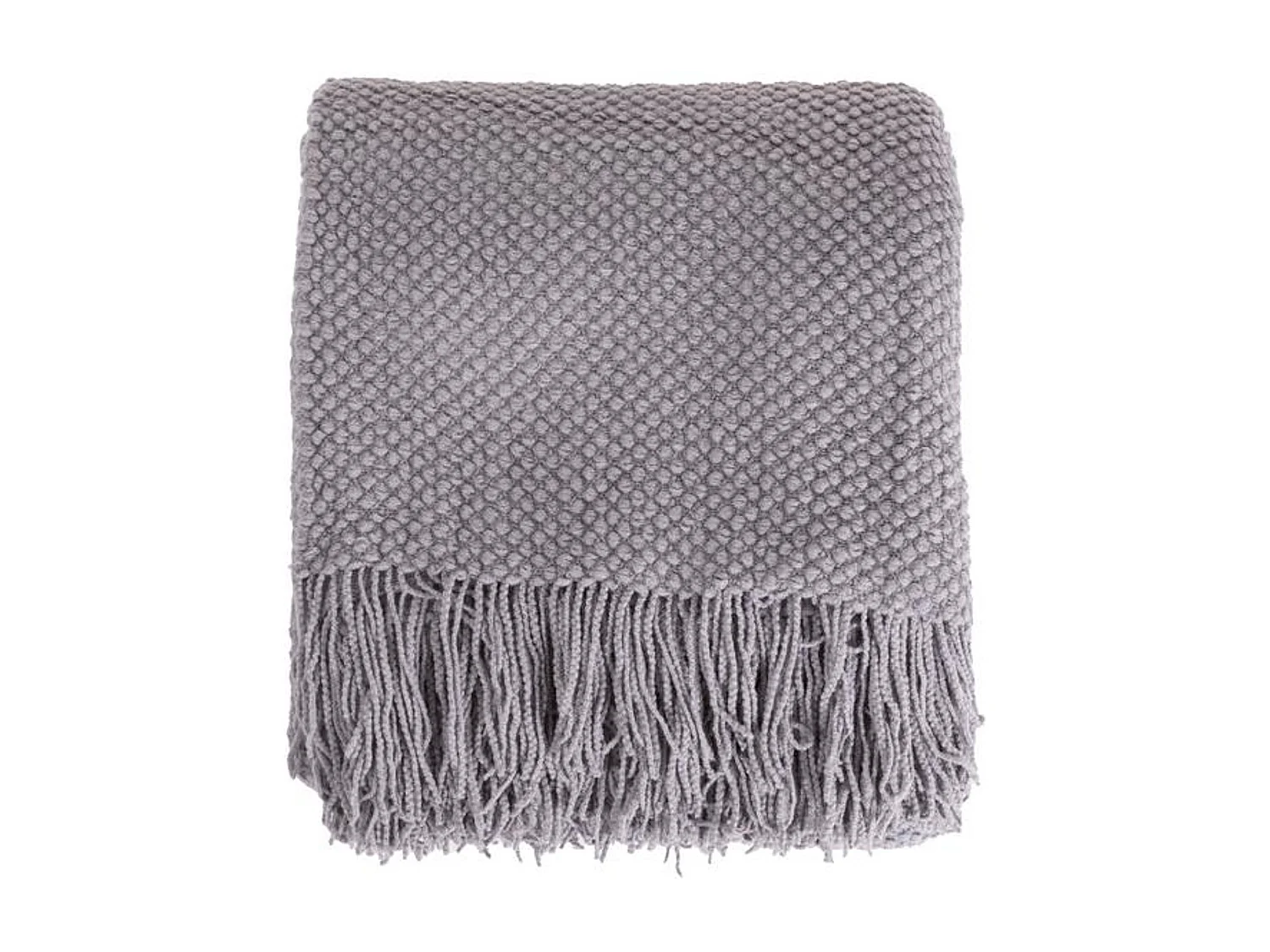 Manta plaid gris claro texturizado y con flecos 180x220cm DENARLA - SACASA