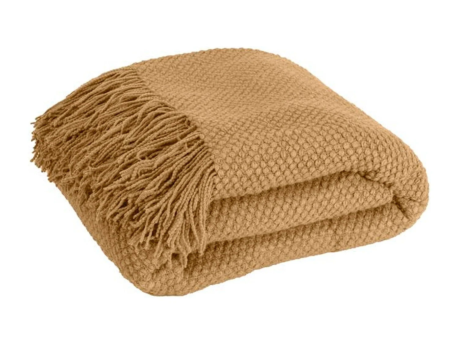 Manta plaid marrón tostado texturizado y con flecos 130x170cm DENARLA - SACASA