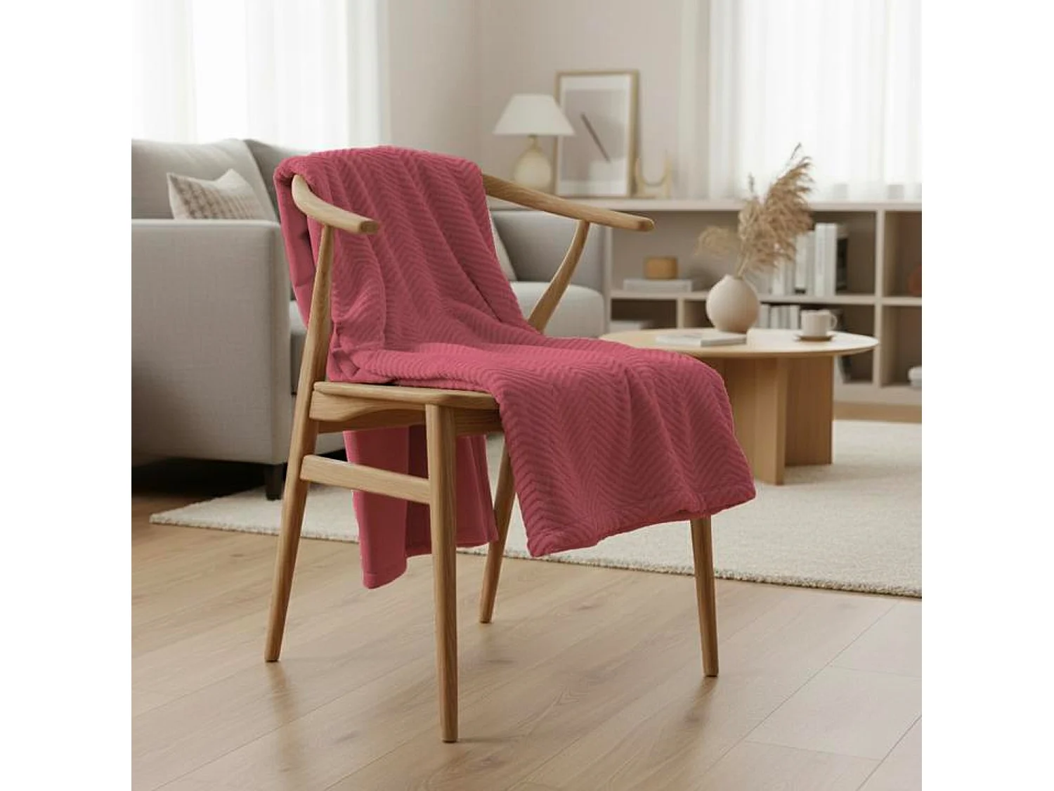 Manta plaid rosa frambuesa relieve espiga 130x170cm ARYNDAL - SACASA