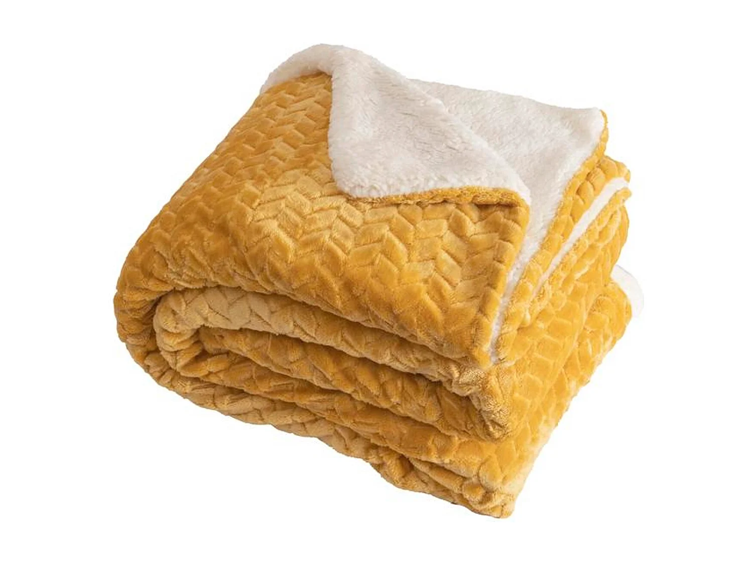 Manta plaid amarillo y blanco relieve espiga 180x220cm SHERVALD - SACASA