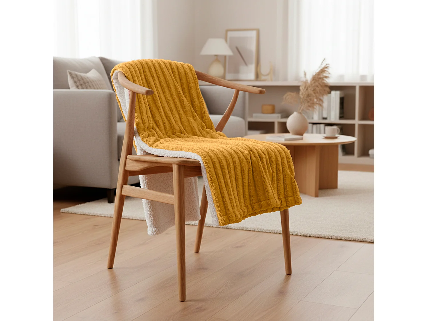 Manta plaid bitono amarilla y blanca 130x170cm BERGIL - SACASA