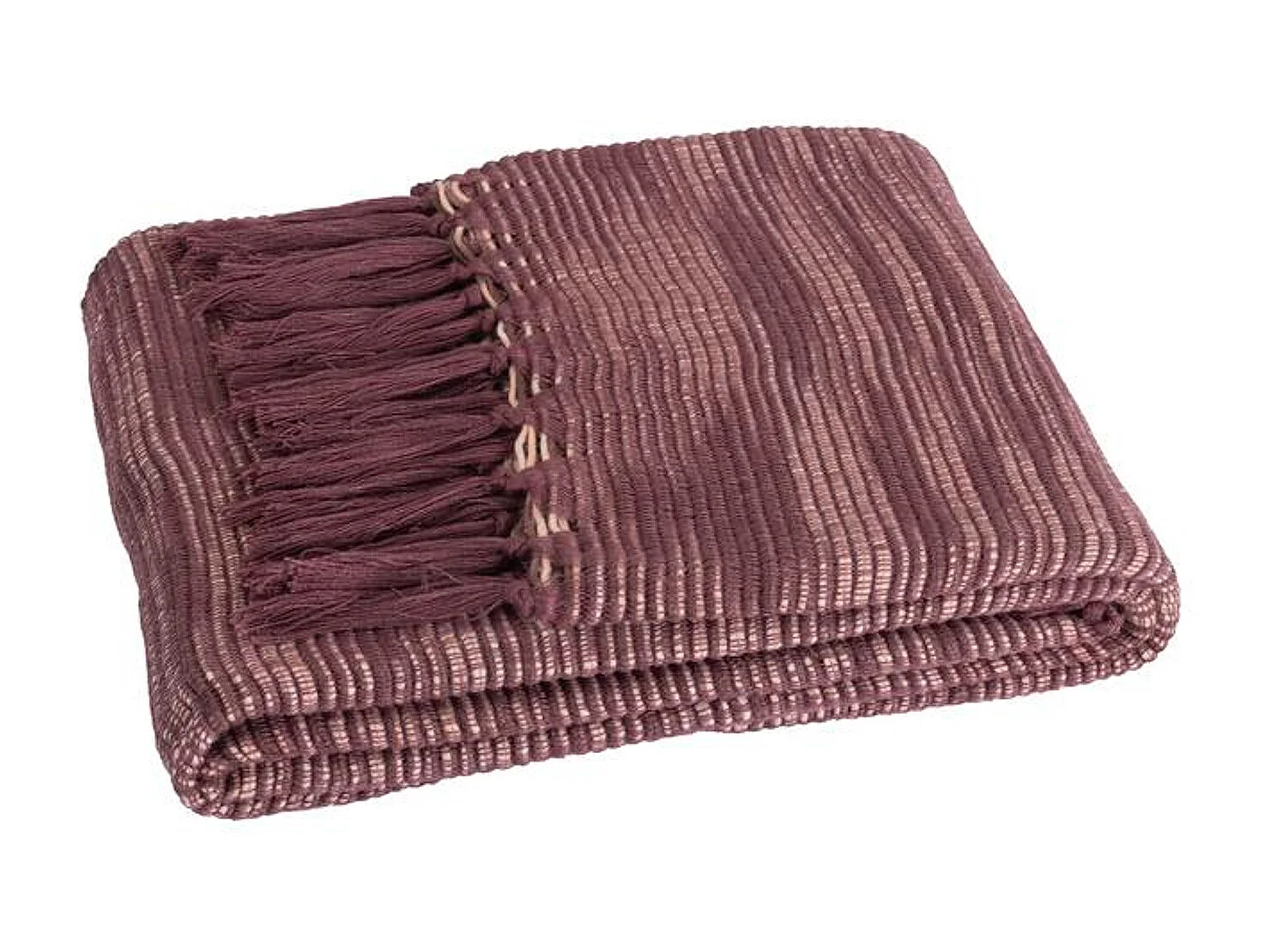 Manta plaid morado ciruela con flecos 130x170cm ANEVIK - SACASA
