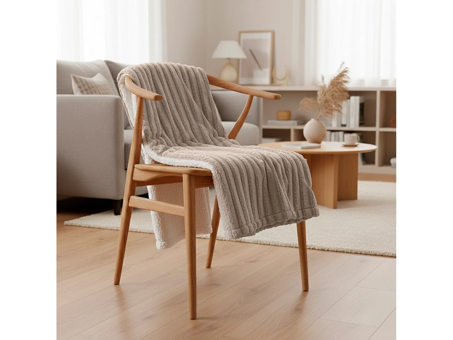 Manta plaid bitono beige y blanco 130x170cm BERGIL - SACASA