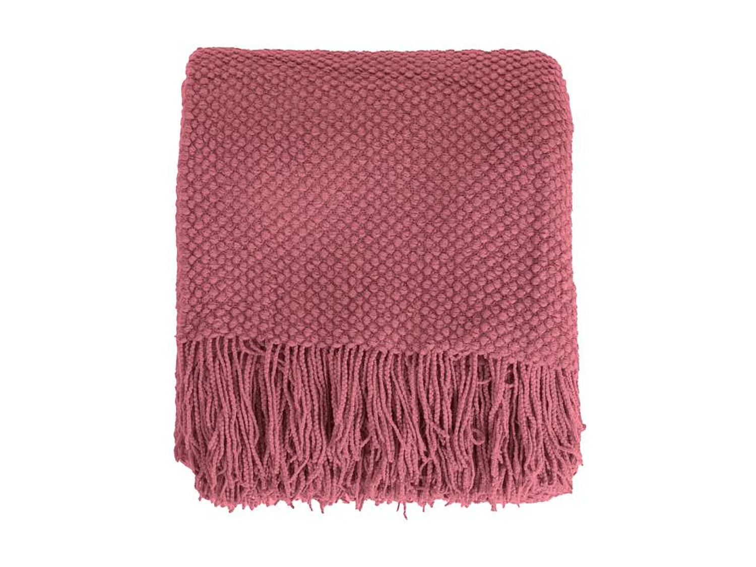 Manta plaid rosa frambuesa texturizado y con flecos 130x170cm DENARLA - SACASA
