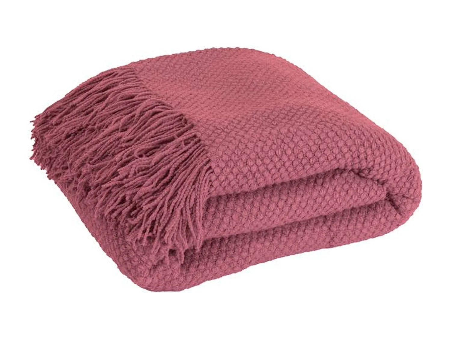 Manta plaid rosa frambuesa texturizado y con flecos 130x170cm DENARLA - SACASA