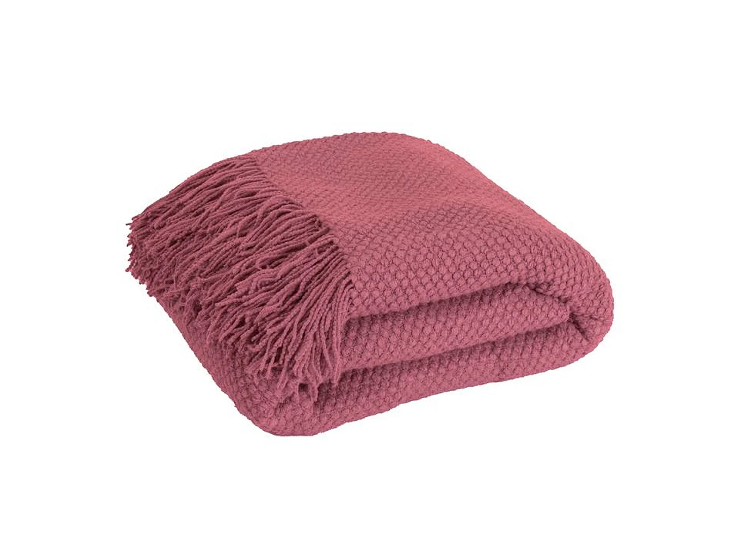 Manta plaid rosa frambuesa texturizado y con flecos 130x170cm DENARLA - SACASA