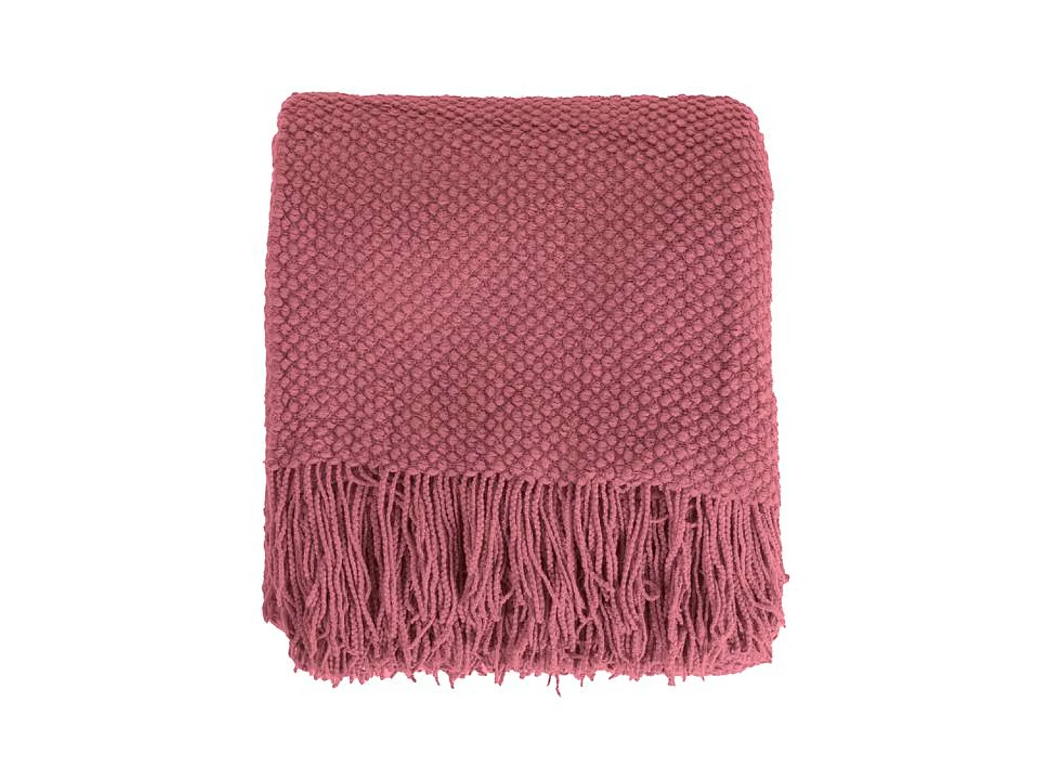 Manta plaid rosa frambuesa texturizado y con flecos 130x170cm DENARLA - SACASA