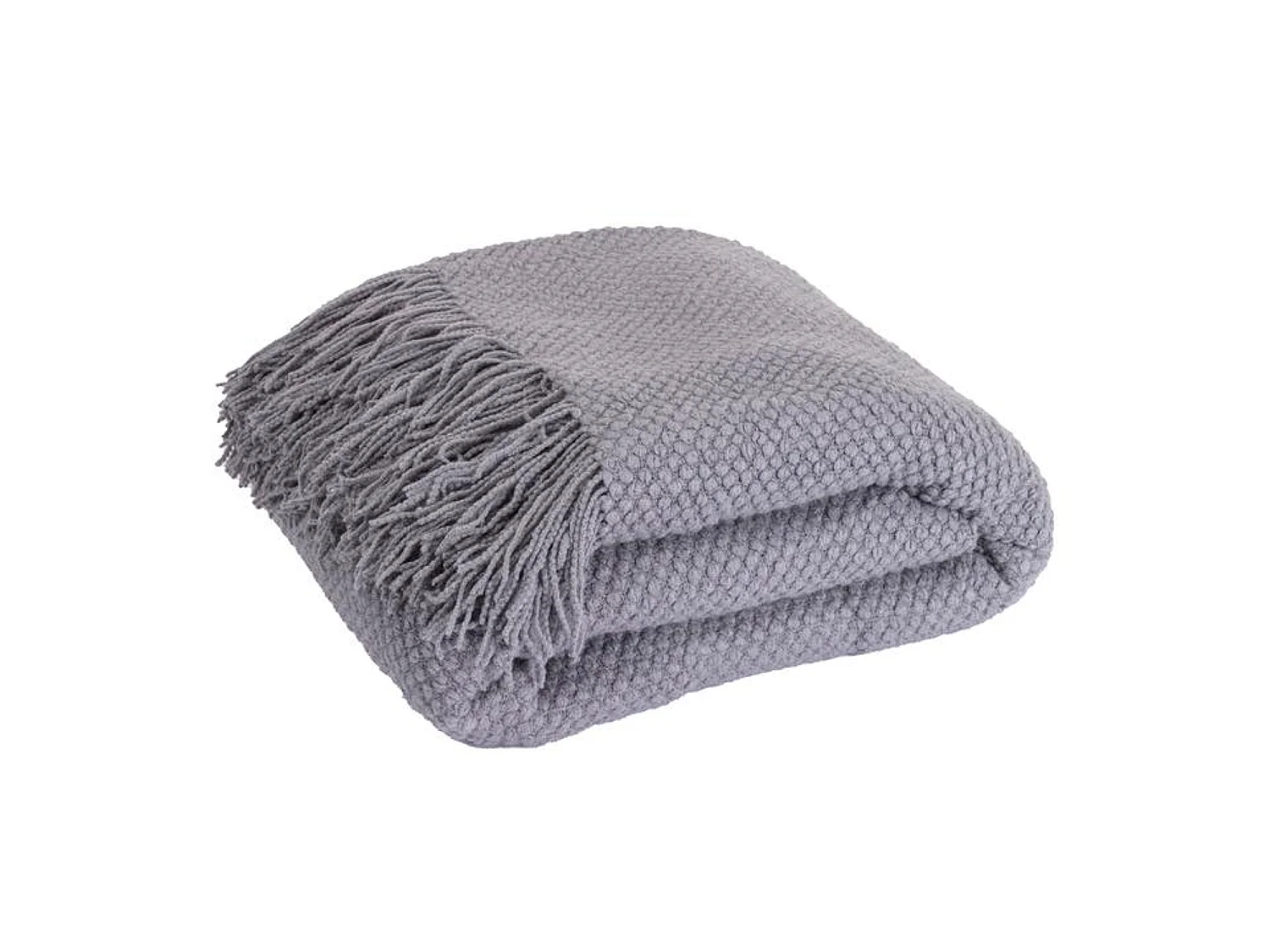 Manta plaid gris claro texturizado con flecos 130x170cm DENARLA - SACASA