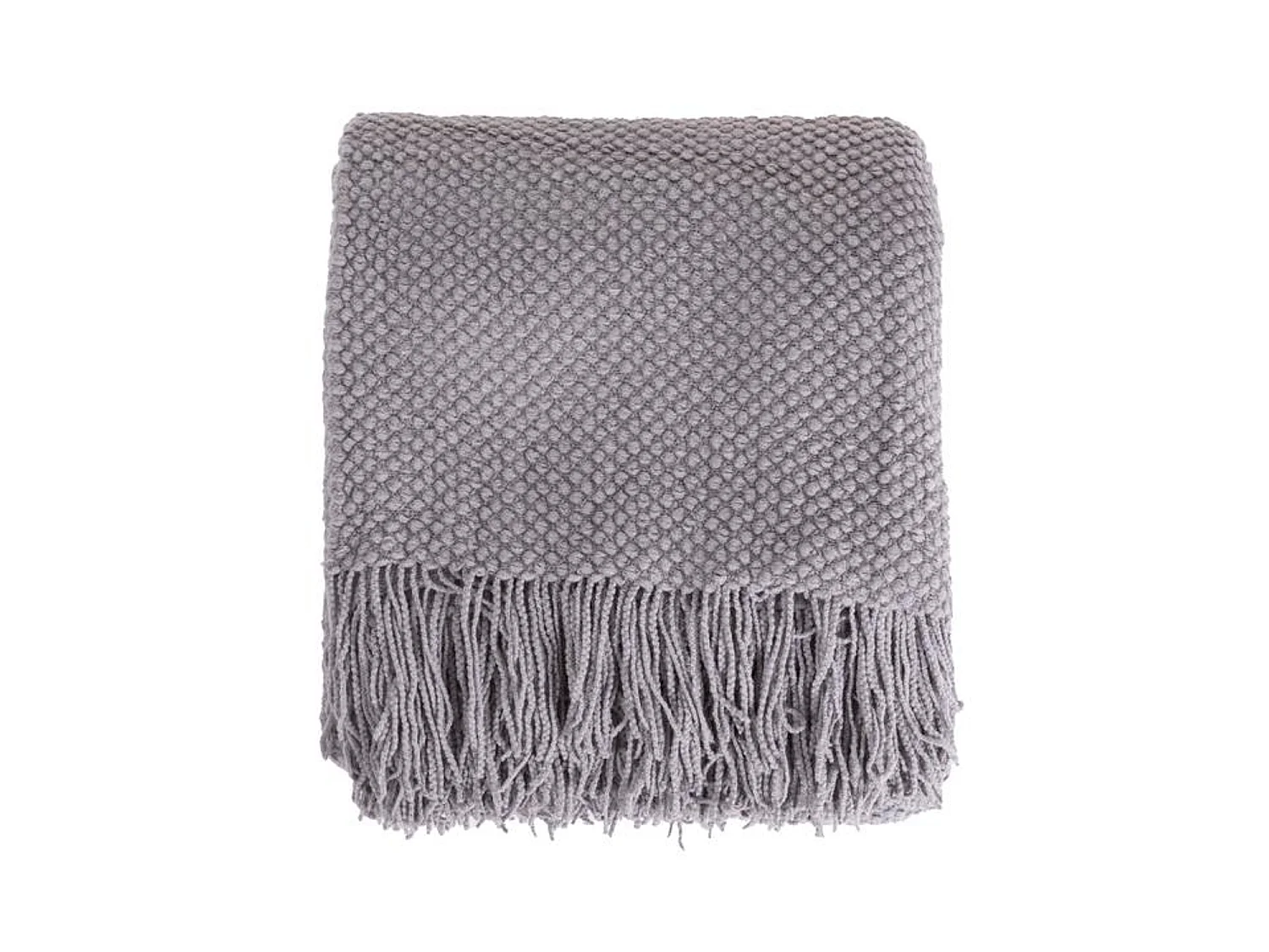 Manta plaid gris claro texturizado con flecos 130x170cm DENARLA - SACASA