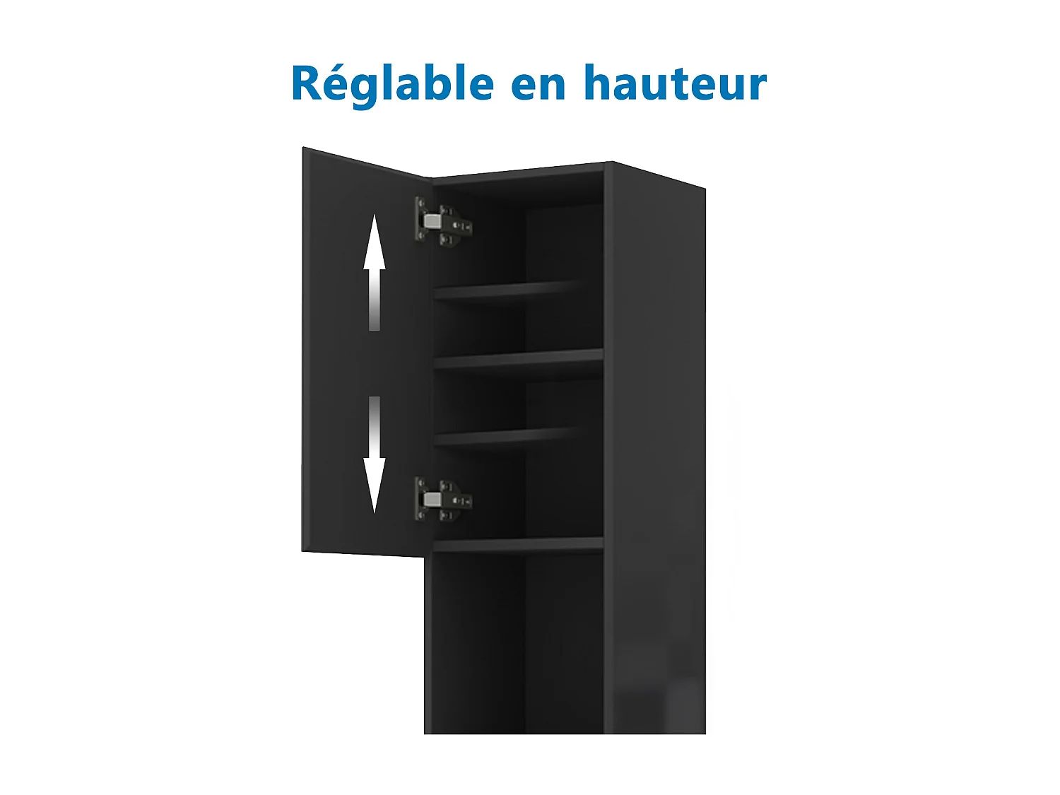 Colonne de salle de bain Brillant + 2 Porte, avec compartiment, 30 x 30 x 131.5 cm, Noir