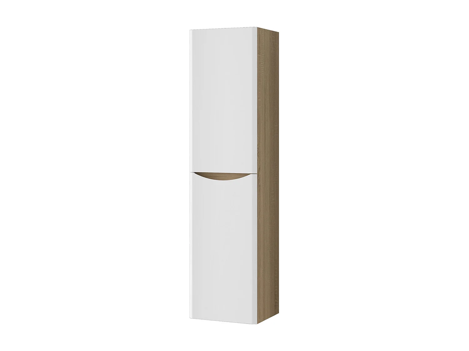 Colonne de salle de bain Brillant + 2 Porte, avec compartiment, 35 x 30 x 140 cm, Blanc et Chêne
