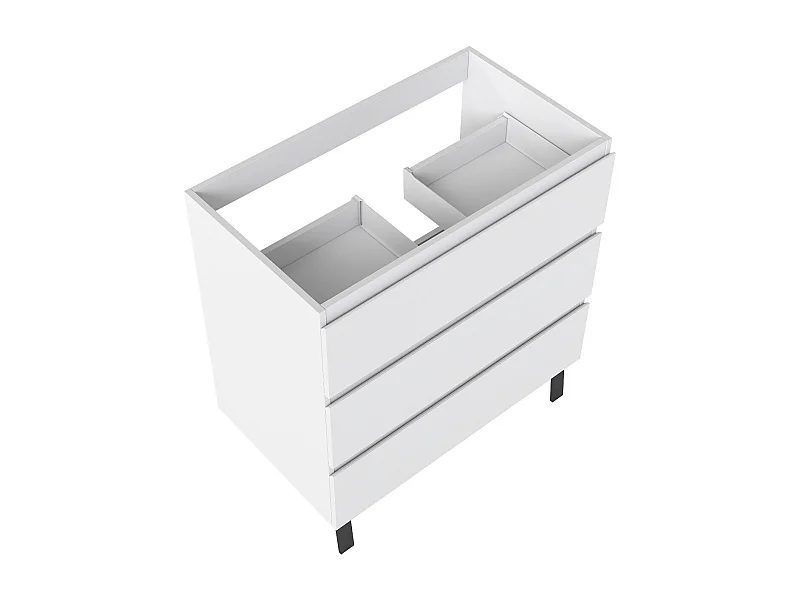 Meuble de Salle de Bain 80cm avec 3 tiroirs + 2 Pieds, Meuble sans vasque, Blanc