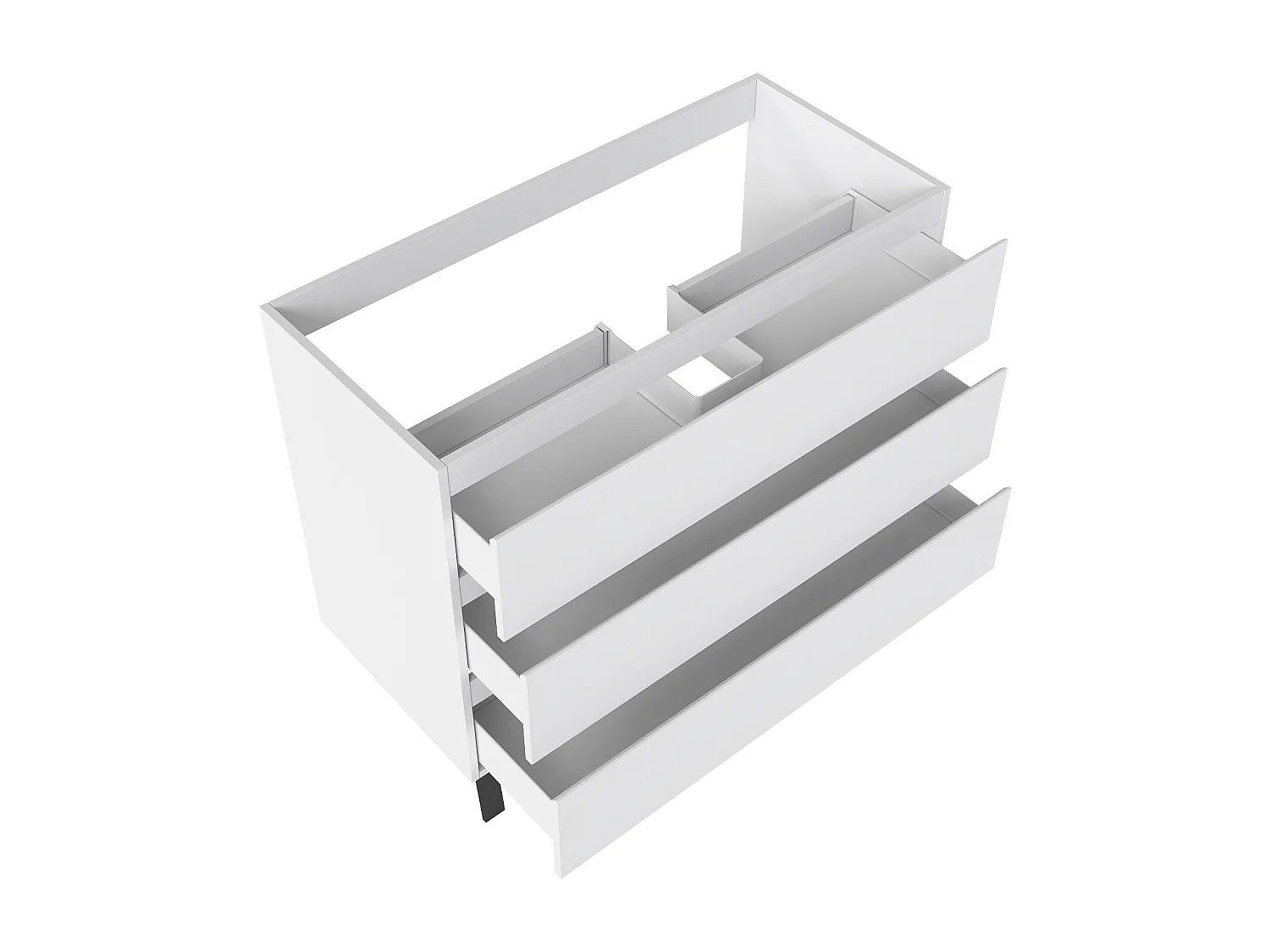 Meuble de Salle de Bain 100cm avec 3 tiroirs + 2 Pieds, Meuble sans vasque, Blanc