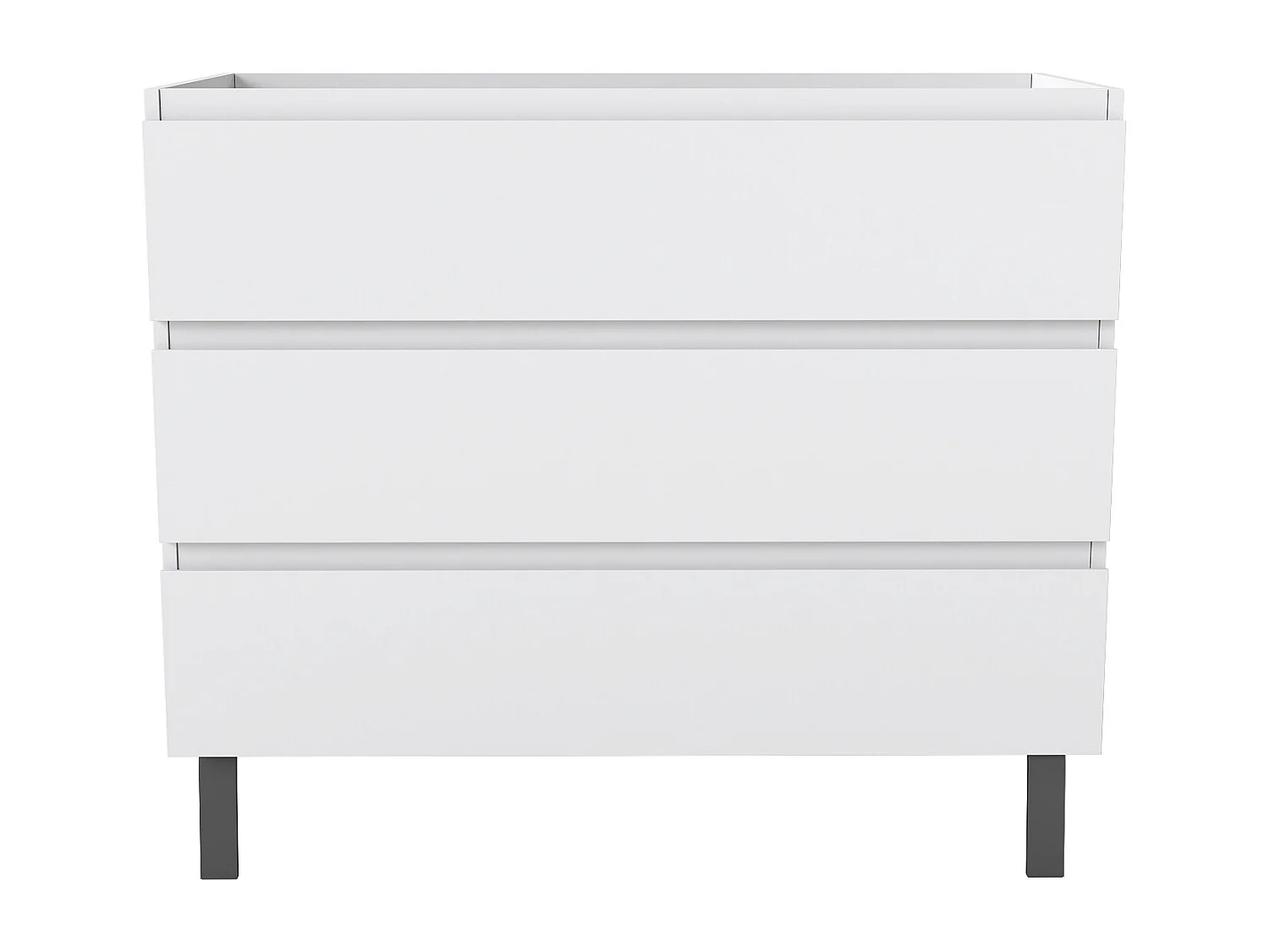 Meuble de Salle de Bain 100cm avec 3 tiroirs + 2 Pieds, Meuble sans vasque, Blanc