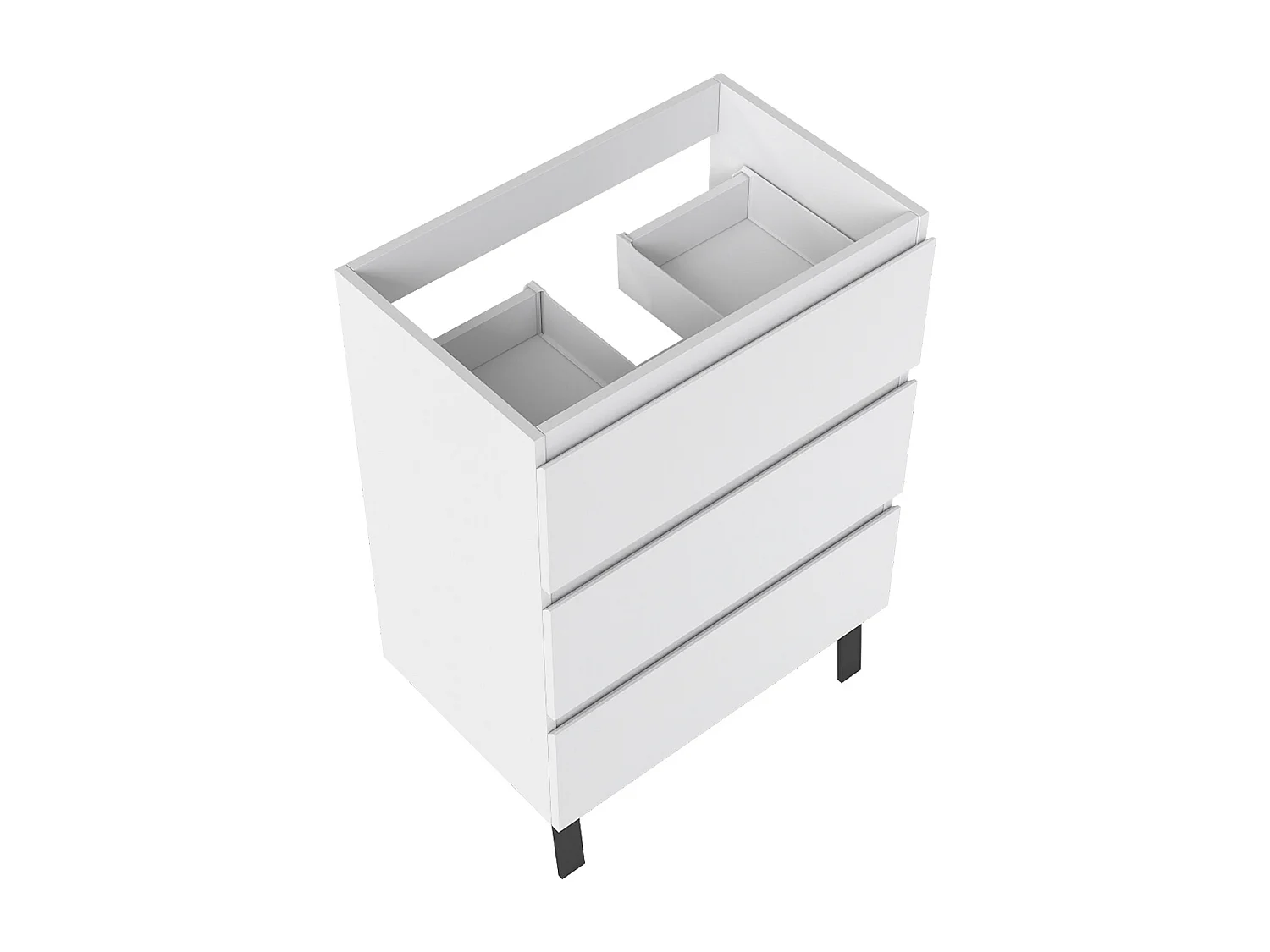 Meuble de Salle de Bain 60cm avec 3 tiroirs + 2 Pieds, Meuble sans vasque, Blanc