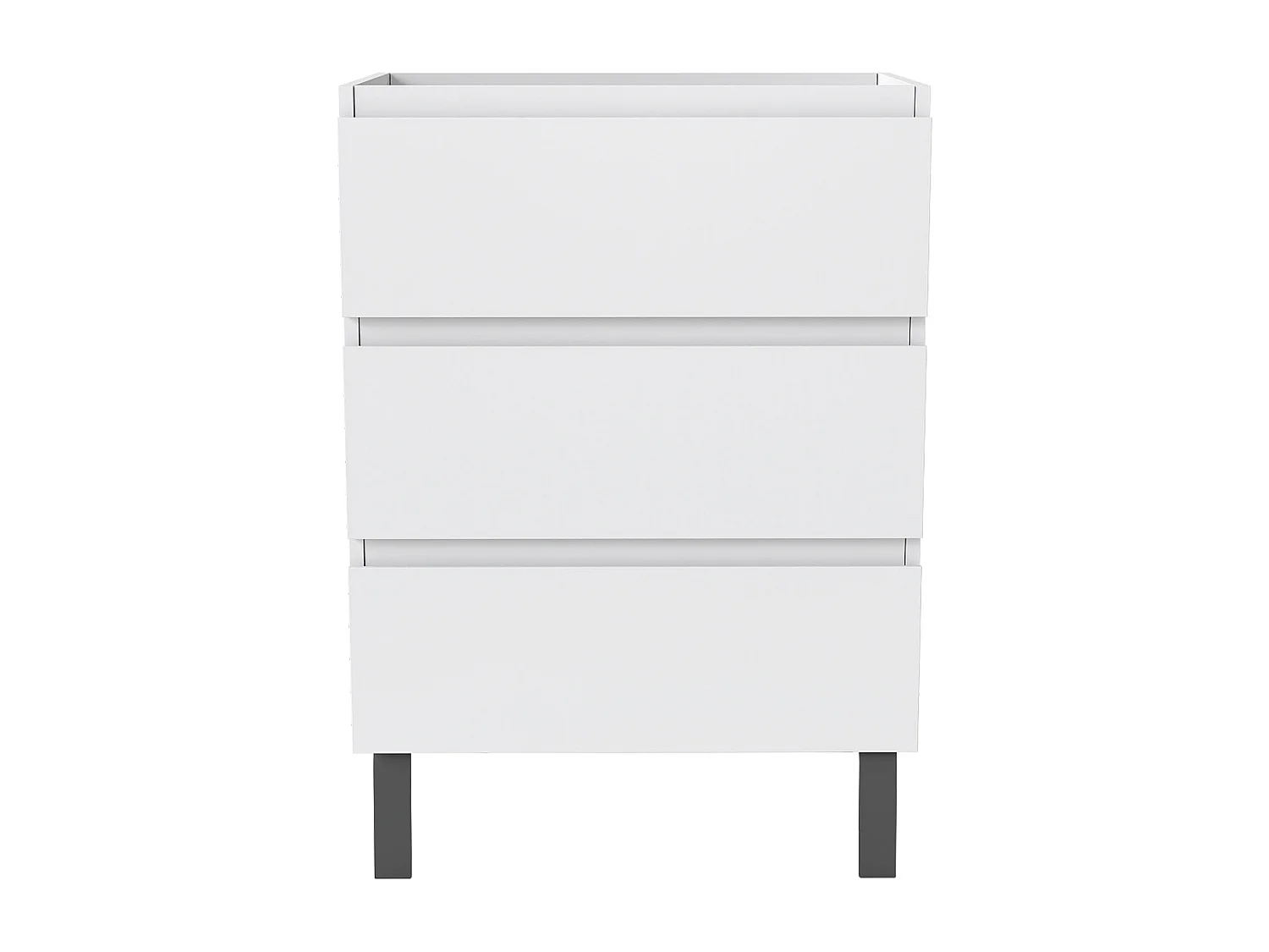 Meuble de Salle de Bain 60cm avec 3 tiroirs + 2 Pieds, Meuble sans vasque, Blanc