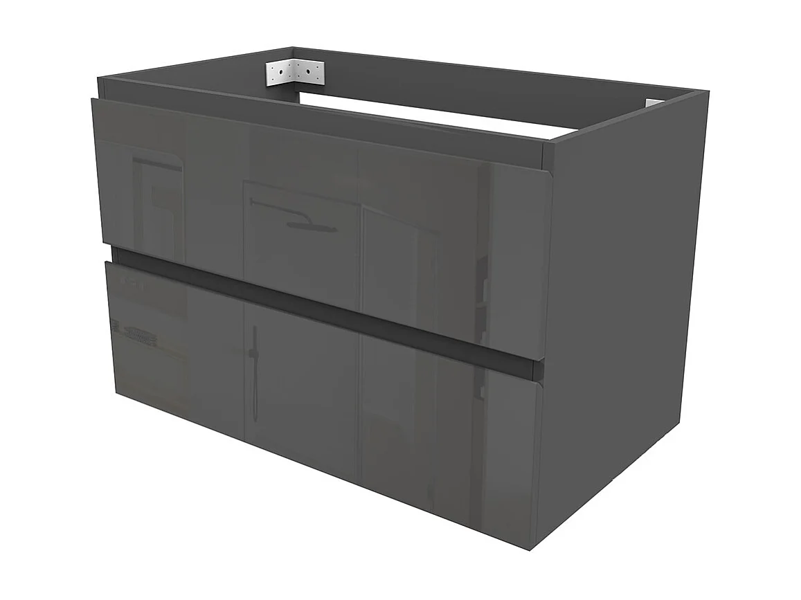 Meuble de Salle de Bain Brillant 80cm avec 2 tiroirs, Meuble sans vasque, Anthracite