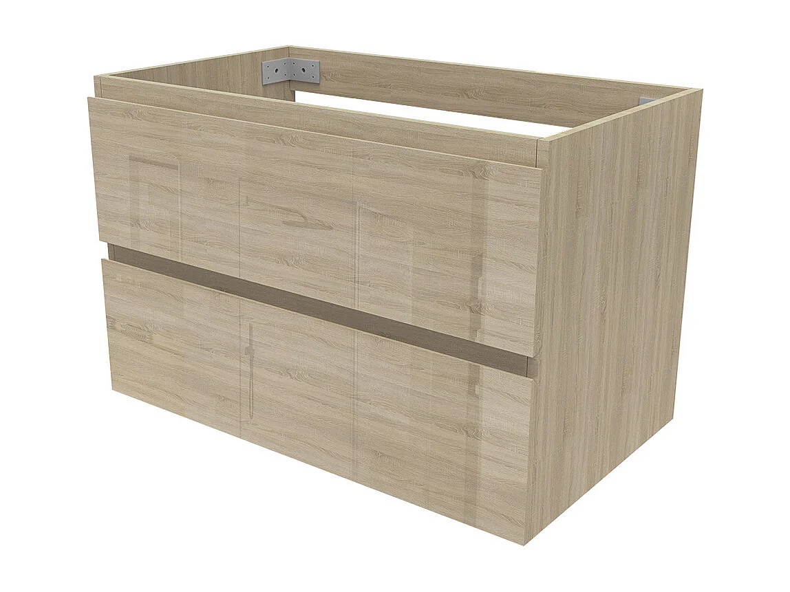 Meuble de Salle de Bain Brillant 80cm avec 2 tiroirs, Meuble sans vasque, Chêne