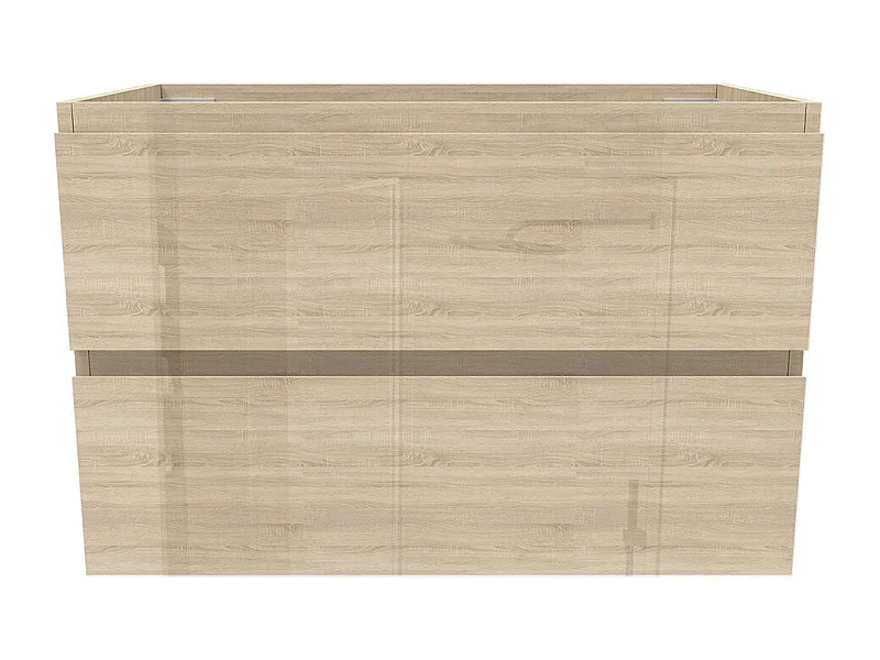 Meuble de Salle de Bain Brillant 80cm avec 2 tiroirs, Meuble sans vasque, Chêne