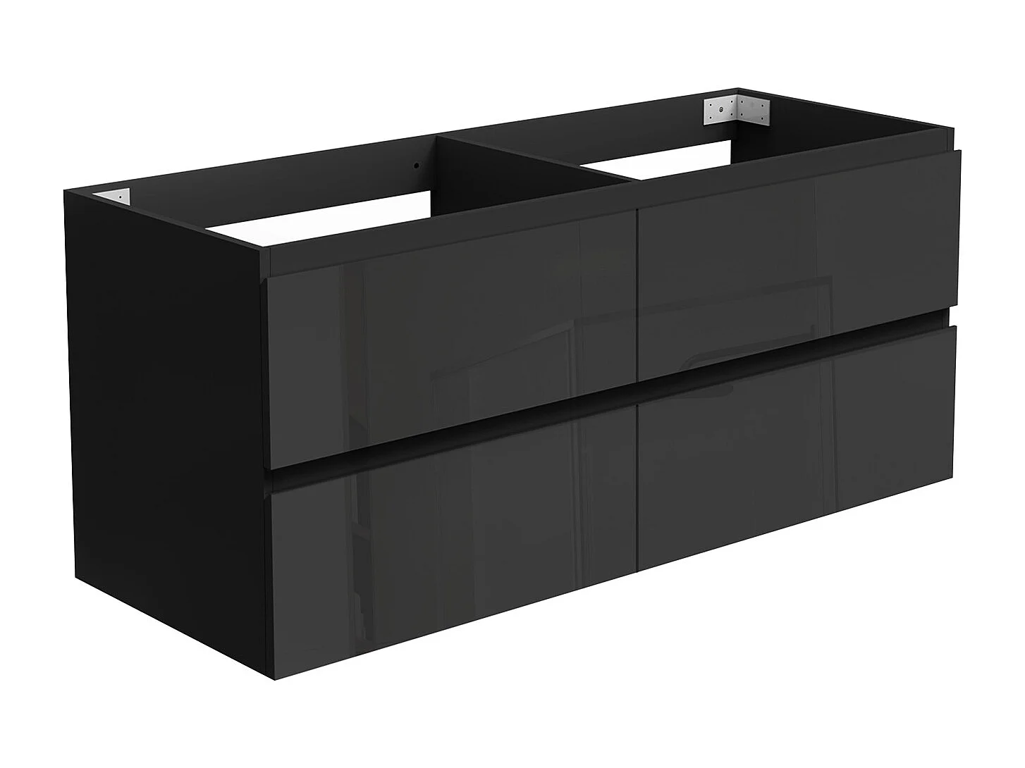 Meuble de Salle de Bain Brillant 120cm avec 4 tiroirs, Meuble sans vasque, Noir