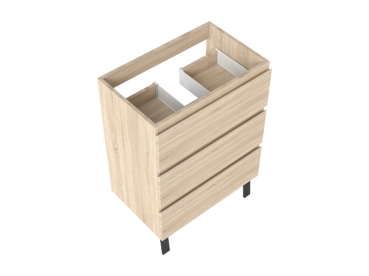 Meuble de Salle de Bain 60cm avec 3 tiroirs + 2 Pieds, Meuble sans vasque, Chêne