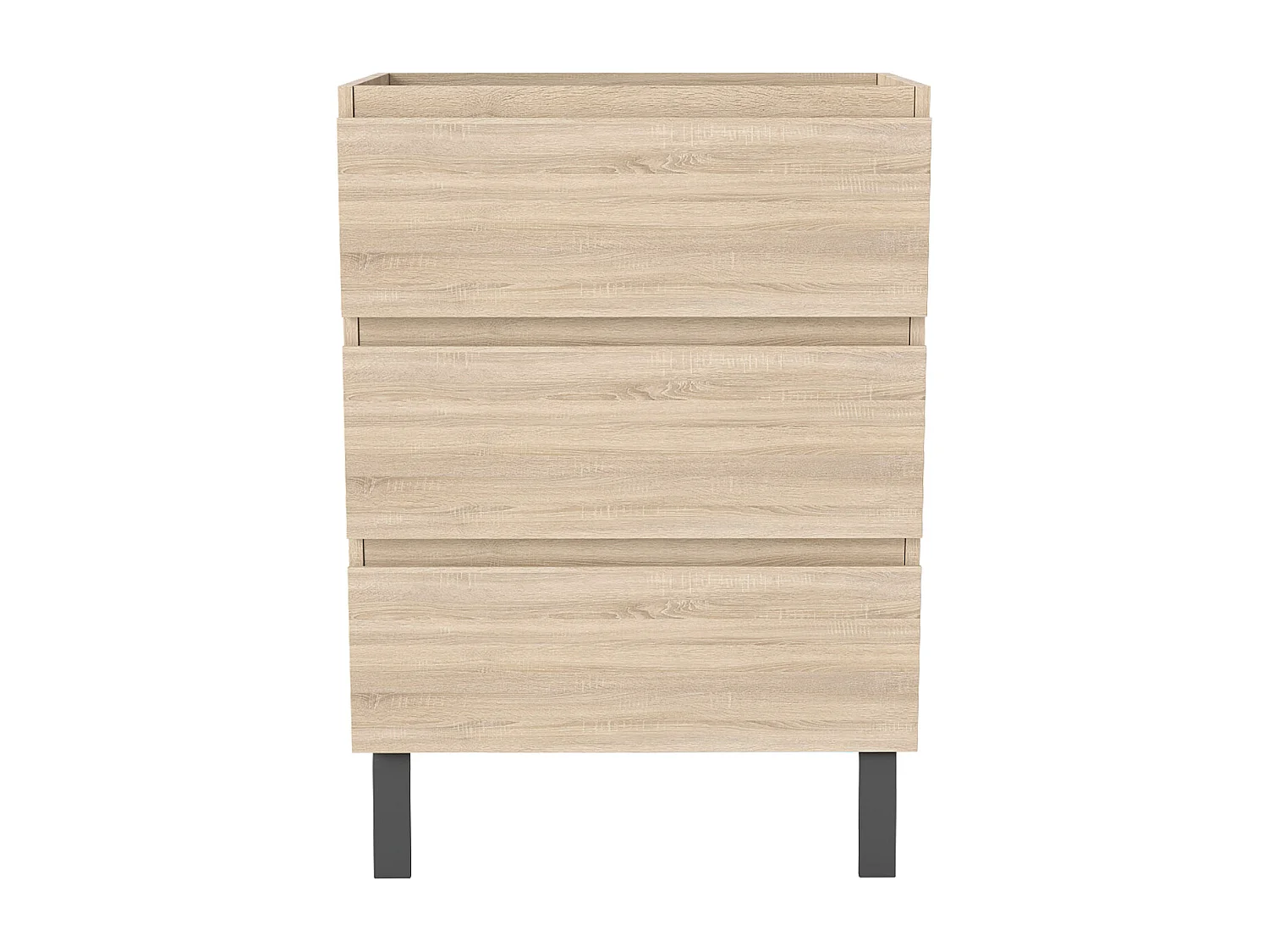 Meuble de Salle de Bain 60cm avec 3 tiroirs + 2 Pieds, Meuble sans vasque, Chêne