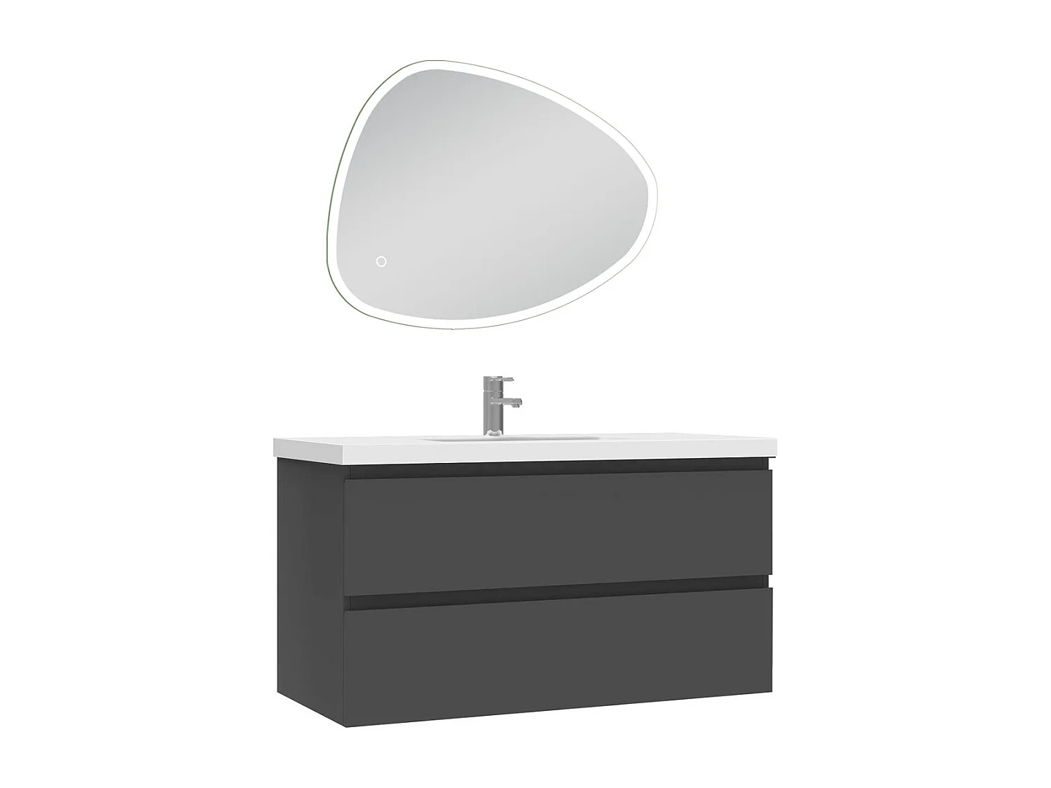 Meuble de salle de bain avec lavabo, 100cm, 2 tiroirs + miroir led Asymétrique multifonctionnel avec antibuée 80x65cm, meuble suspendu anthracite