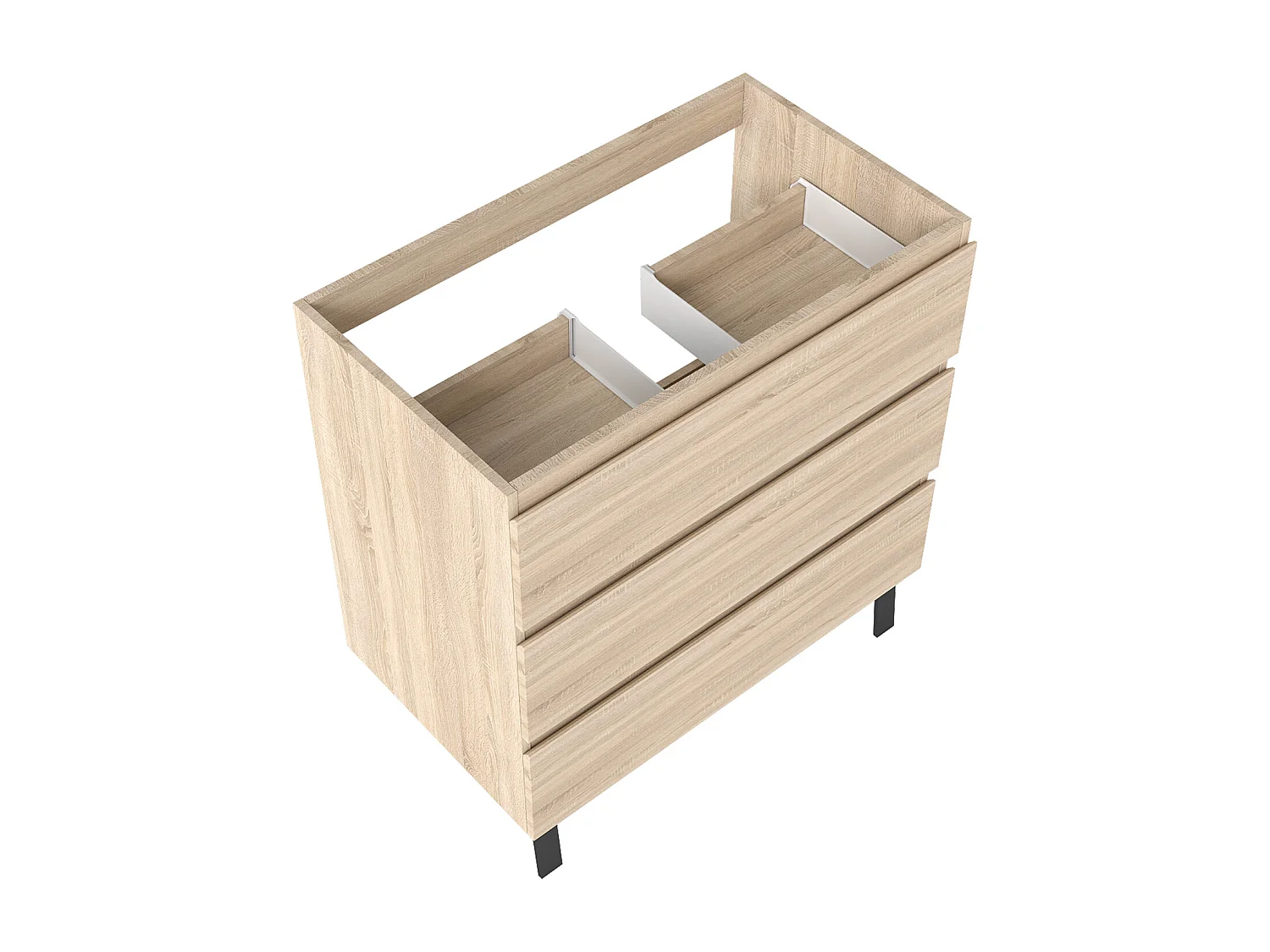 Meuble de Salle de Bain 80cm avec 3 tiroirs + 2 Pieds, Meuble sans vasque, Chêne
