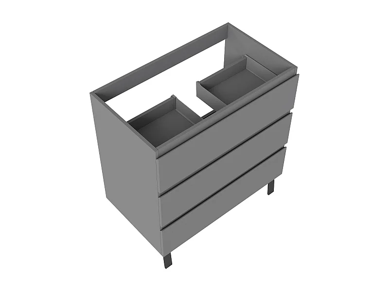 Meuble de Salle de Bain 80cm avec 3 tiroirs + 2 Pieds, Meuble sans vasque, Anthracite