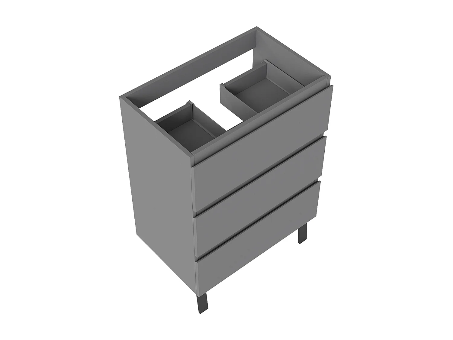 Meuble de Salle de Bain 60cm avec 3 tiroirs + 2 Pieds, Meuble sans vasque, Anthracite