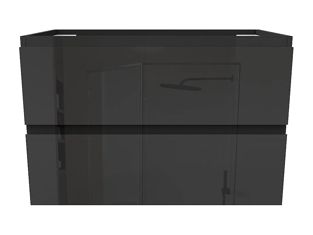 Meuble de Salle de Bain Brillant 80cm avec 2 tiroirs, Meuble sans vasque, Noir