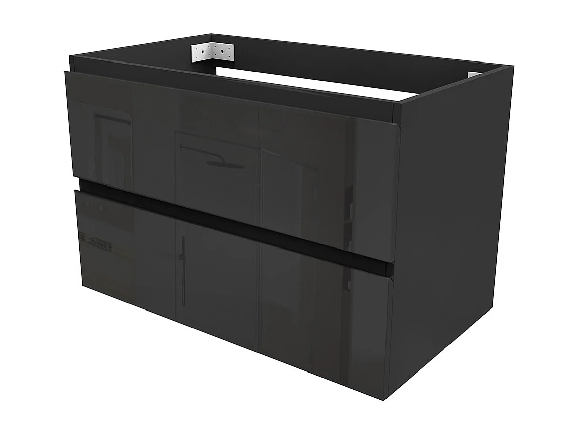 Meuble de Salle de Bain Brillant 80cm avec 2 tiroirs, Meuble sans vasque, Noir