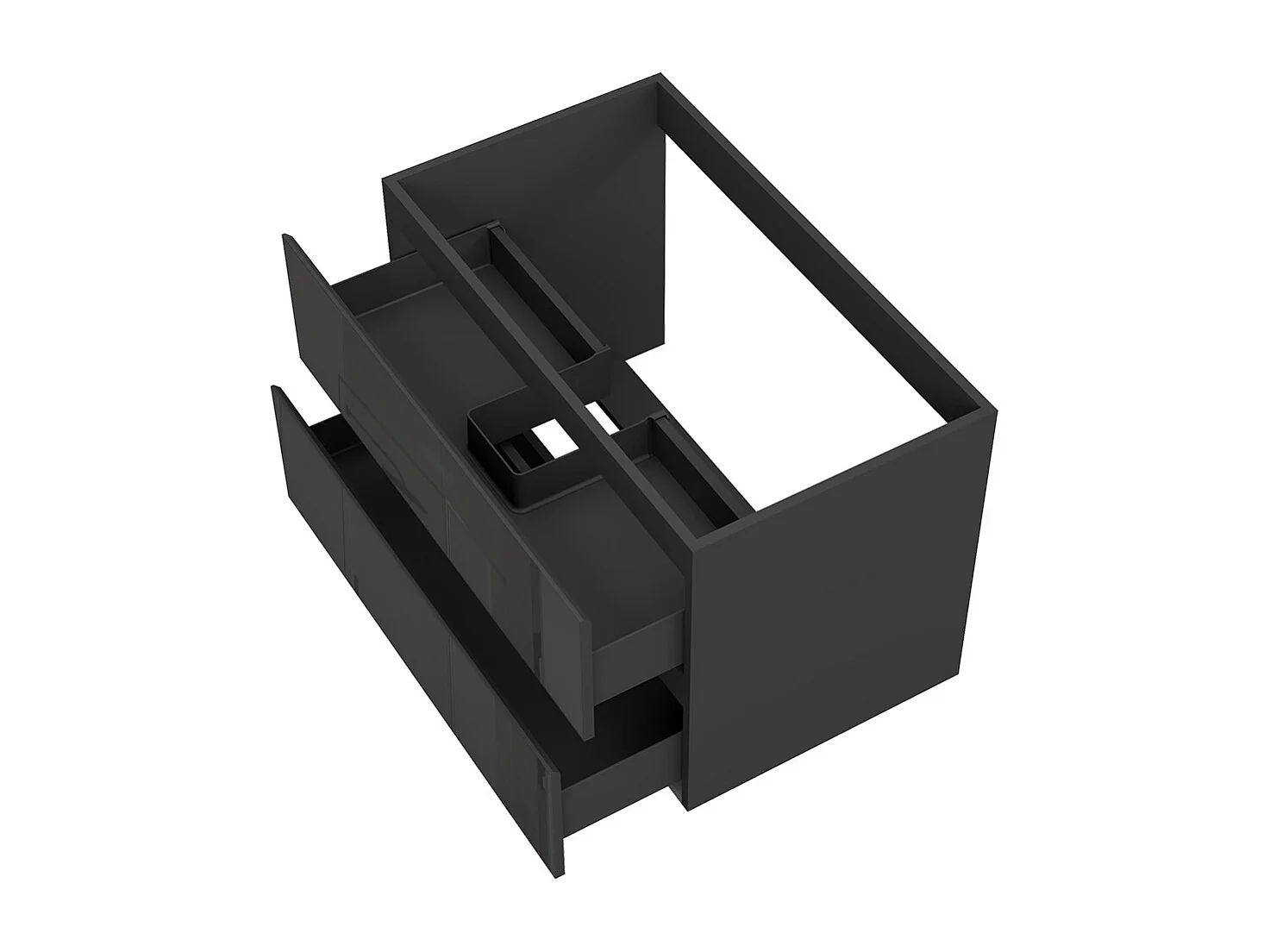 Meuble de Salle de Bain Brillant 80cm avec 2 tiroirs, Meuble sans vasque, Noir