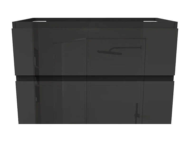 Meuble de Salle de Bain Brillant 80cm avec 2 tiroirs, Meuble sans vasque, Noir