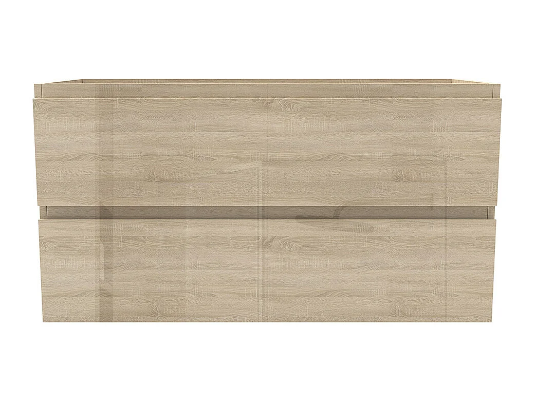 Meuble de Salle de Bain Brillant 100cm avec 2 tiroirs, Meuble sans vasque, Chêne