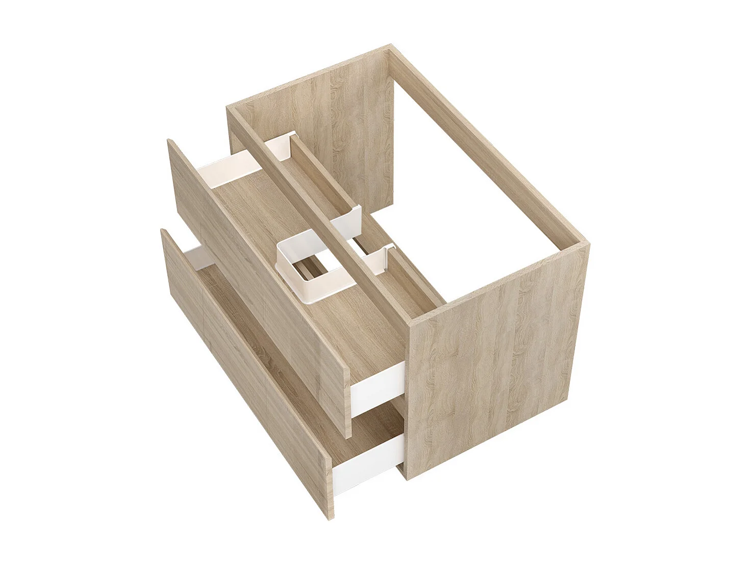 Meuble de Salle de Bain Brillant 100cm avec 2 tiroirs, Meuble sans vasque, Chêne