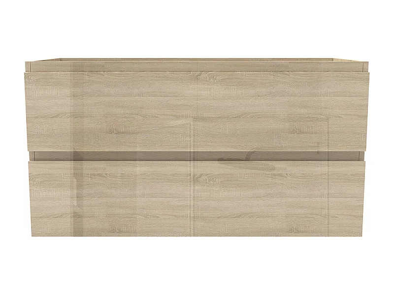Meuble de Salle de Bain Brillant 100cm avec 2 tiroirs, Meuble sans vasque, Chêne