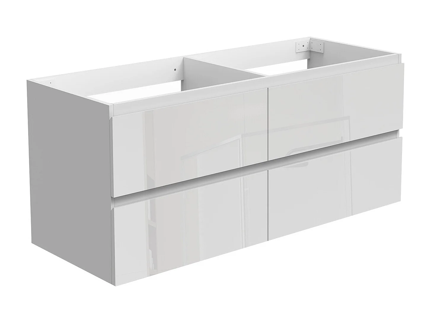 Meuble de Salle de Bain Brillant 120cm avec 4 tiroirs, Meuble sans vasque, Blanc