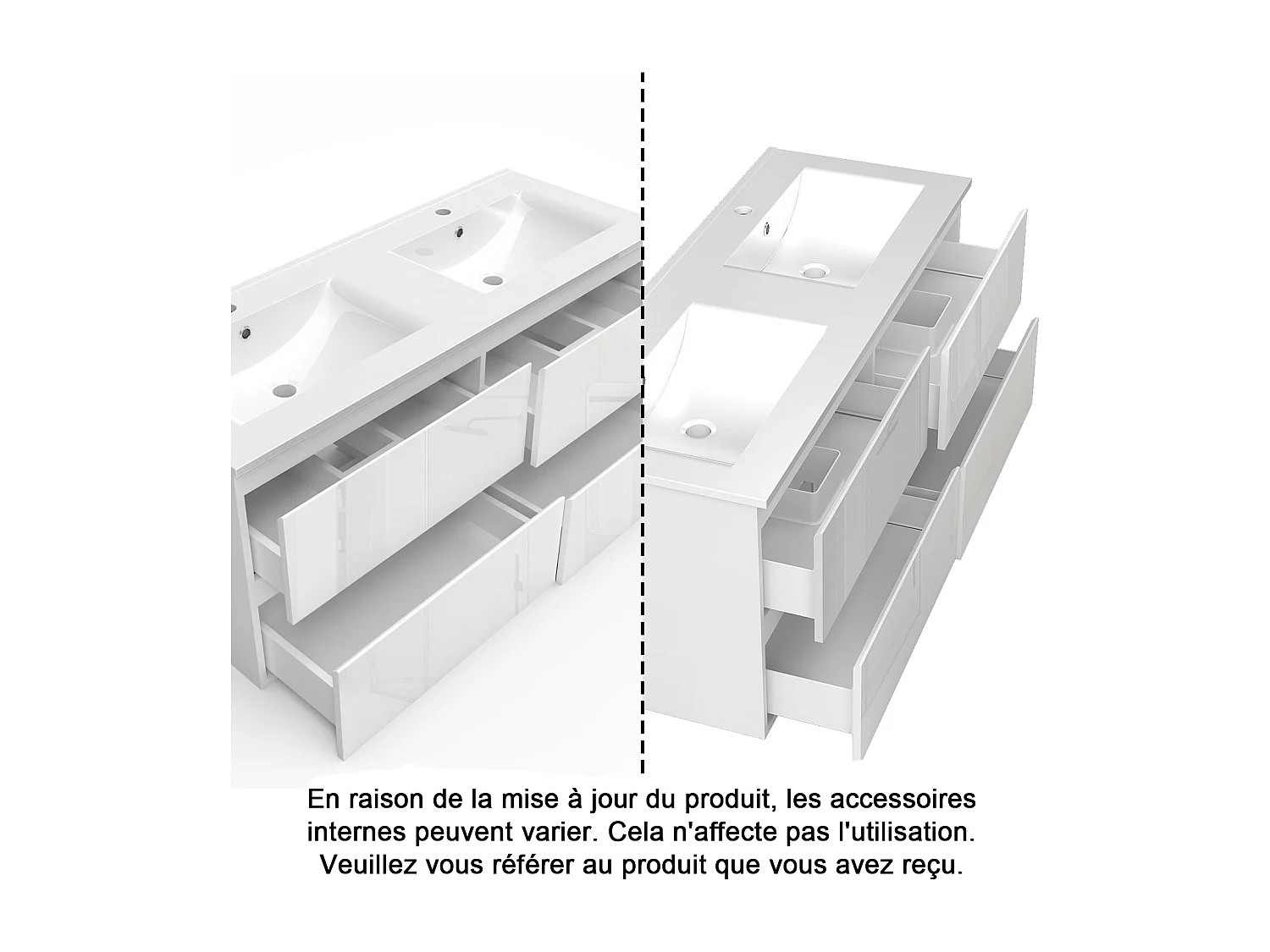 Meuble de Salle de Bain Brillant 120cm avec 4 tiroirs, Meuble sans vasque, Blanc
