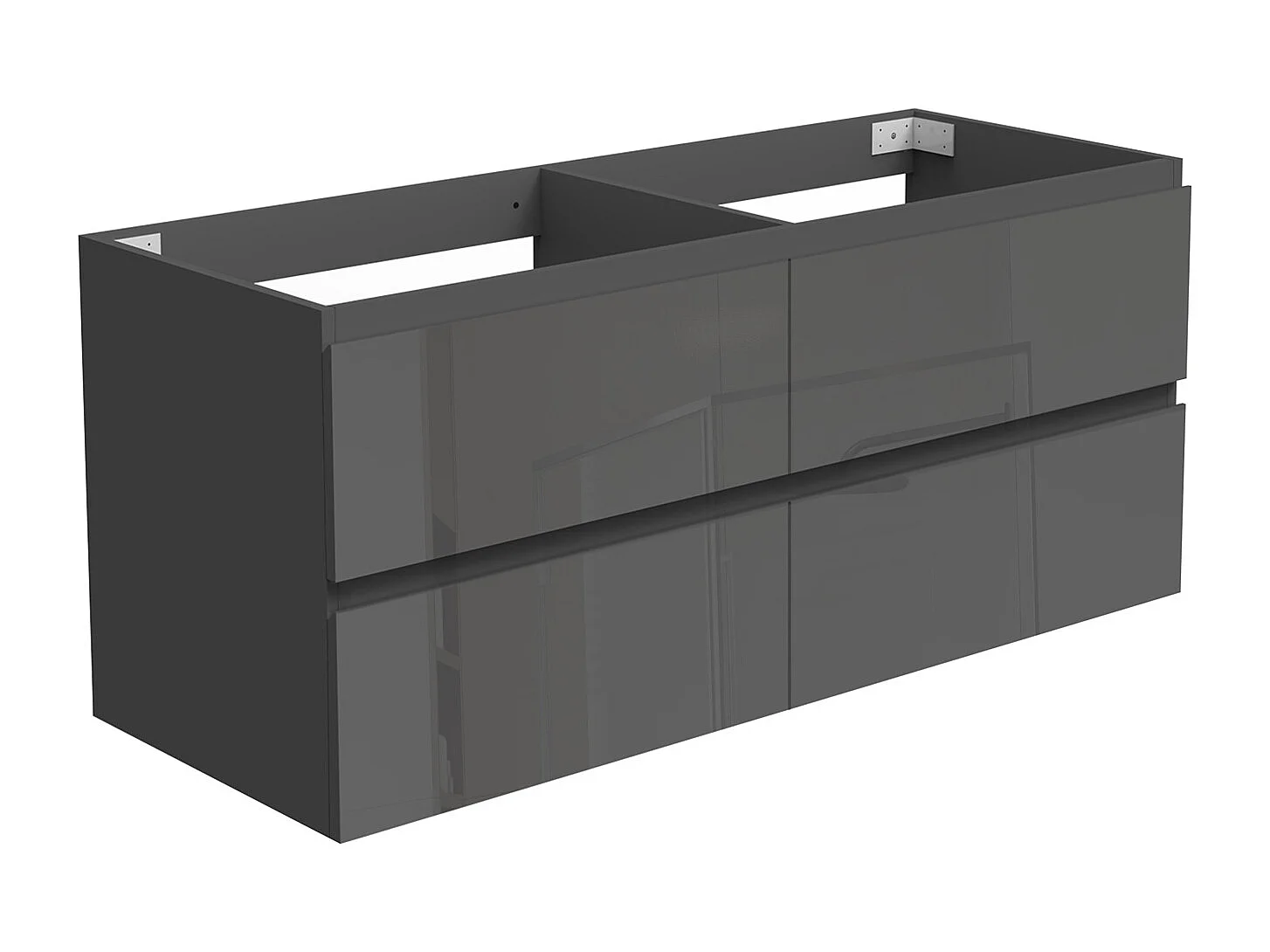 Meuble de Salle de Bain Brillant 120cm avec 4 tiroirs, Meuble sans vasque, Anthracite