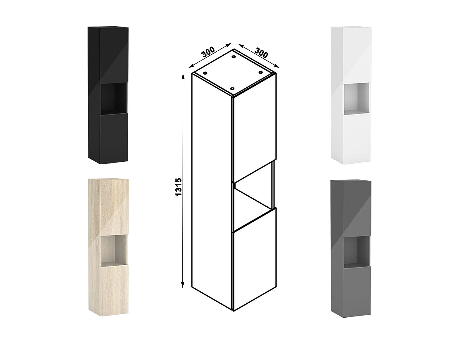 Ensemble meuble salle de bain 80 cm chêne brillant avec 2 tiroirs à fermeture automatique, lavabo céramique simple + colonne haute, suspendu