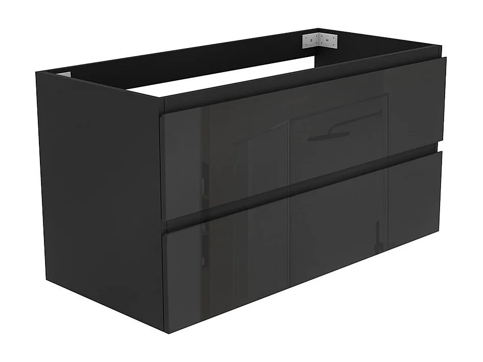Meuble de Salle de Bain Brillant 100cm avec 2 tiroirs, Meuble sans vasque, Noir
