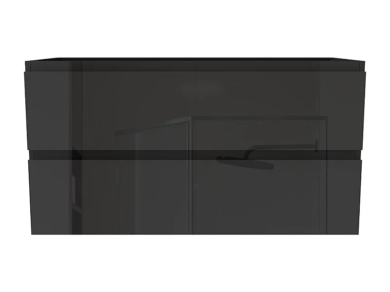 Meuble de Salle de Bain Brillant 100cm avec 2 tiroirs, Meuble sans vasque, Noir